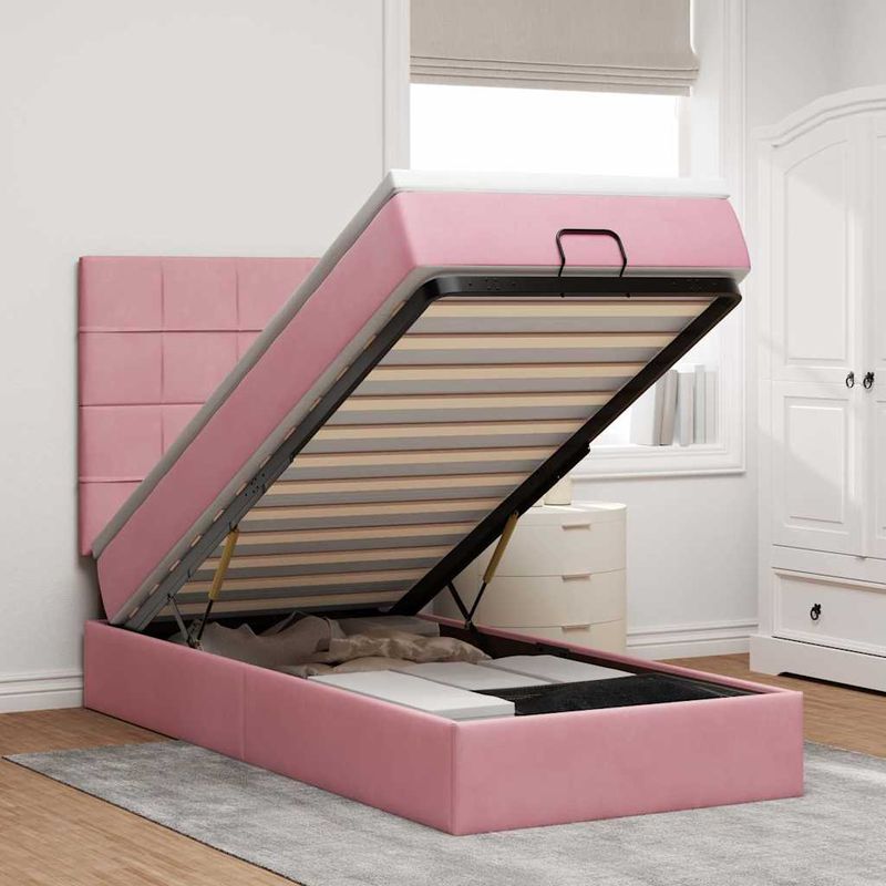 Casa si Gradina - Mobilier - Paturi si accesorii - Paturi - Cadru de pat otoman cu saltele, catifea roz 90x200cm - Infinity.ro
