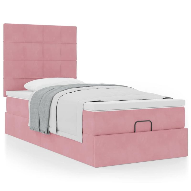 Casa si Gradina - Mobilier - Paturi si accesorii - Paturi - Cadru de pat otoman cu saltele, catifea roz 90x200cm - Infinity.ro