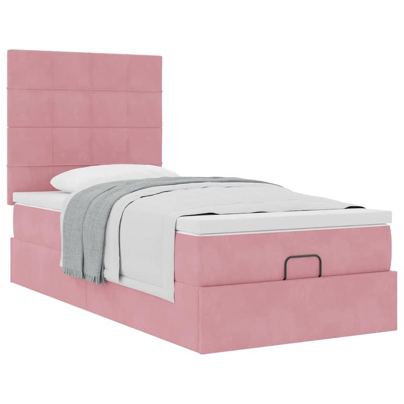 Casa si Gradina - Mobilier - Paturi si accesorii - Paturi - Cadru de pat otoman cu saltele, catifea roz 90x200cm - Infinity.ro
