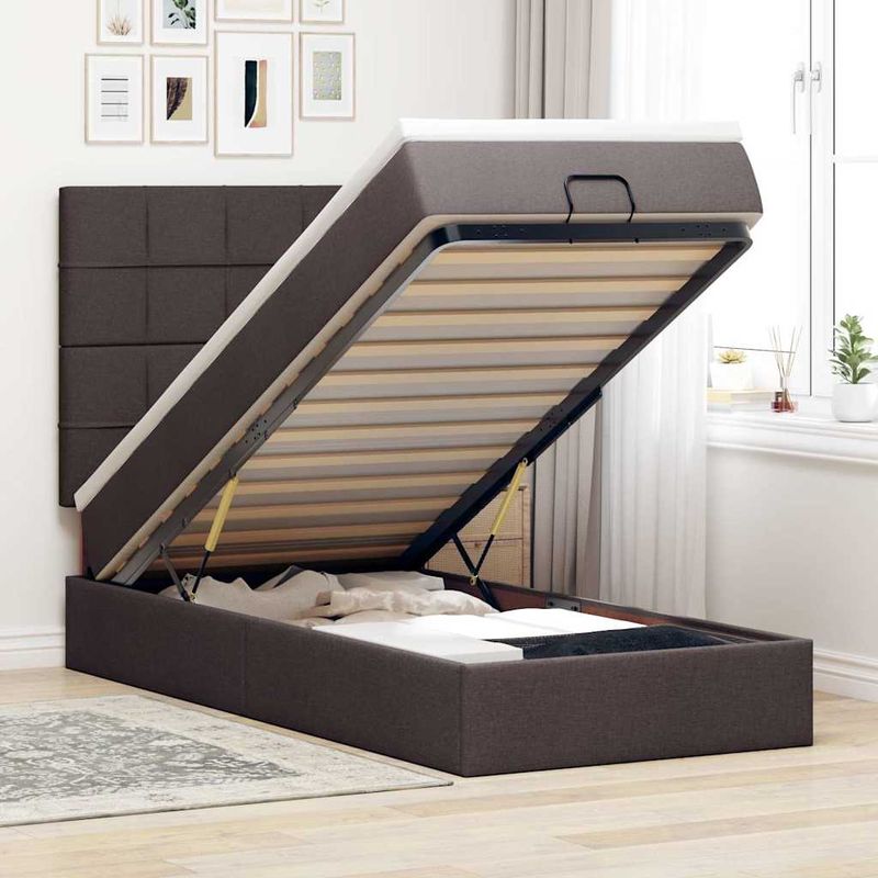 Casa si Gradina - Mobilier - Paturi si accesorii - Paturi - Cadru de pat otoman cu saltele tesatura maro inchis 80x200cm - Infinity.ro