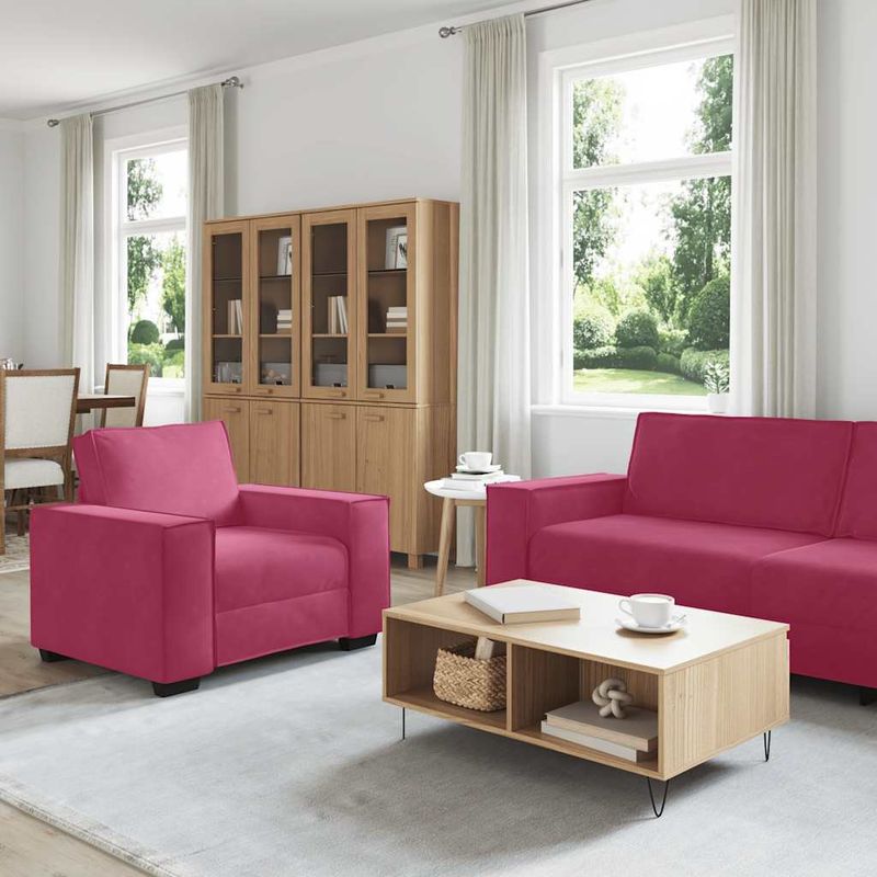 Casa si Gradina - Mobilier - Seturi de mobilier - Seturi living - Set canapea cu perne, 3 piese, rosu vin, catifea - Infinity.ro
