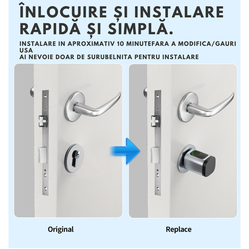 Casa si Gradina - Constructii - Feronerie si accesorii - Broaste si yale - Butuc de yala inteligent de tip incuietoare cilindrica smart lock, amprenta, aplicatie mobila, cheie mecanica, crome - Infinity.ro