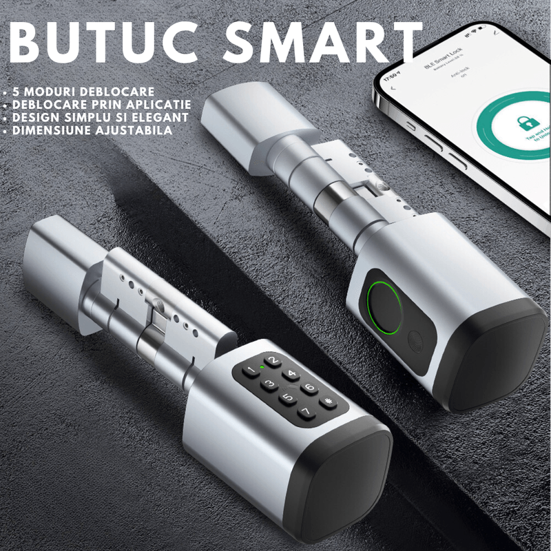 Casa si Gradina - Constructii - Feronerie si accesorii - Broaste si yale - Butuc de yala inteligent de tip incuietoare cilindrica smart lock, amprenta, aplicatie mobila, cheie mecanica, crome - Infinity.ro