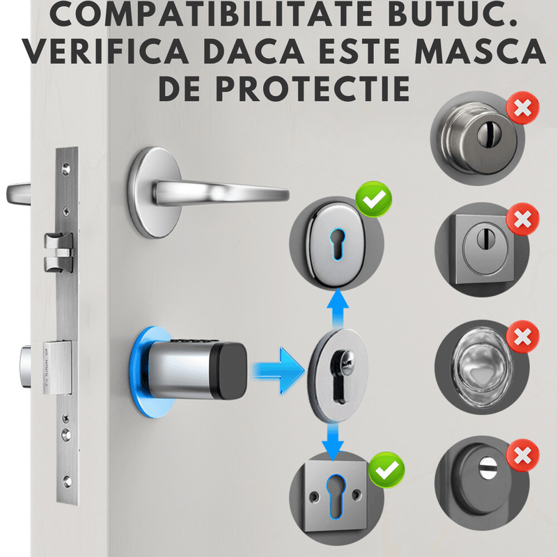 Casa si Gradina - Constructii - Feronerie si accesorii - Broaste si yale - Butuc de yala inteligent de tip incuietoare cilindrica smart lock, amprenta, aplicatie mobila, cheie mecanica, crome - Infinity.ro
