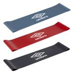 Sport si Outdoor - Fitness - Accesorii fitness - Benzi elastice fitness - Set 3 benzi elastice fitness, Umbro®, niveluri diferite de rezistenta, 30x7,6 cm - Infinity.ro