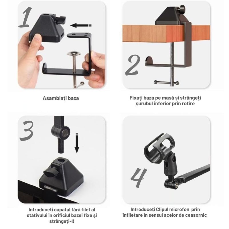 TV, Audio-Video si Foto - Audio profesionale - Stative - Stativ Microfon profesional Boom Arm Stand CR-G® ZEA24, Reglare Multi-unghi 360°, greutate suportata 2kg, Negru - Infinity.ro