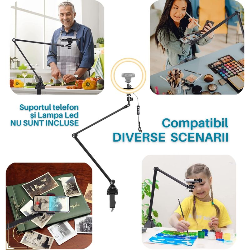 TV, Audio-Video si Foto - Audio profesionale - Stative - Stativ Microfon profesional Boom Arm Stand CR-G® ZEA24, Reglare Multi-unghi 360°, greutate suportata 2kg, Negru - Infinity.ro