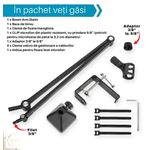 TV, Audio-Video si Foto - Audio profesionale - Stative - Stativ Microfon profesional Boom Arm Stand CR-G® ZEA24, Reglare Multi-unghi 360°, greutate suportata 2kg, Negru - Infinity.ro
