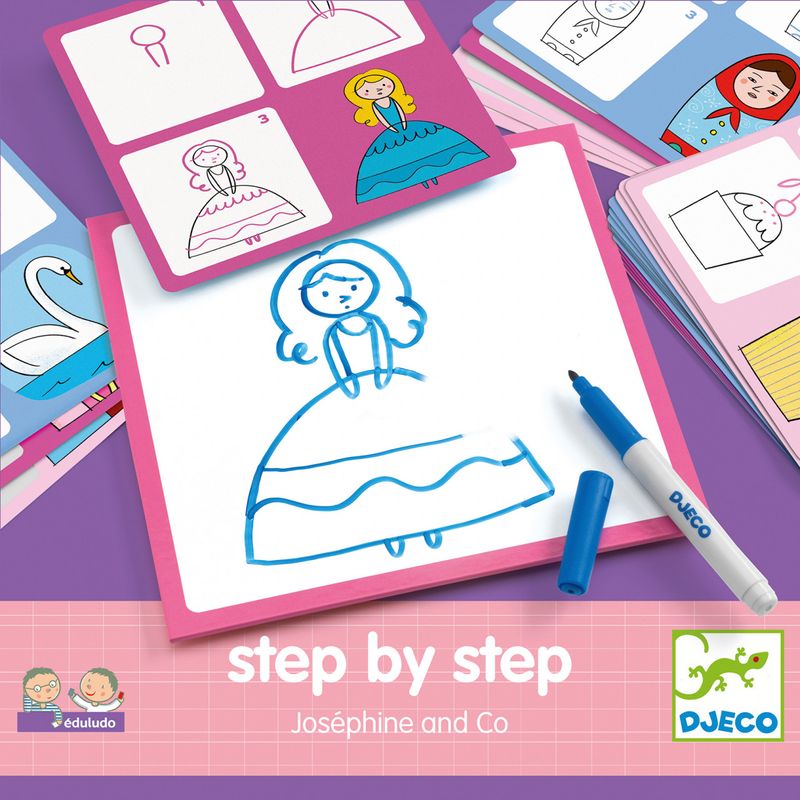 Jucarii, Copii si Bebe - Jucarii si jocuri - Jucarii & jocuri educative - Seturi pictura si desen - Joc Eduludo Deseneaza pas cu pas printese, Djeco - Infinity.ro