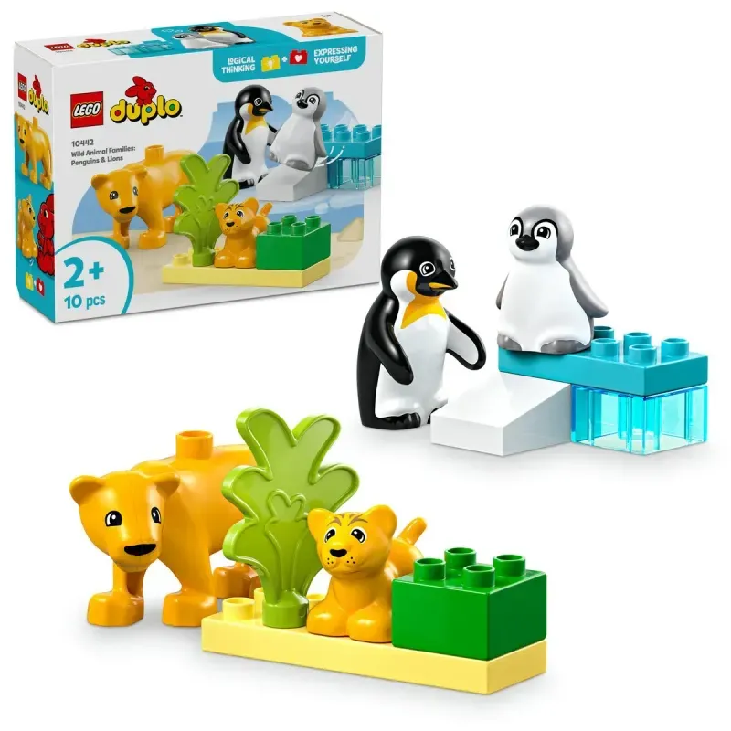 Jucarii, Copii si Bebe - Jucarii si jocuri - Seturi de constructie si cuburi - Seturi de constructie - Lego duplo familii de animale salbatice: pinguini si lei 10442 - Infinity.ro