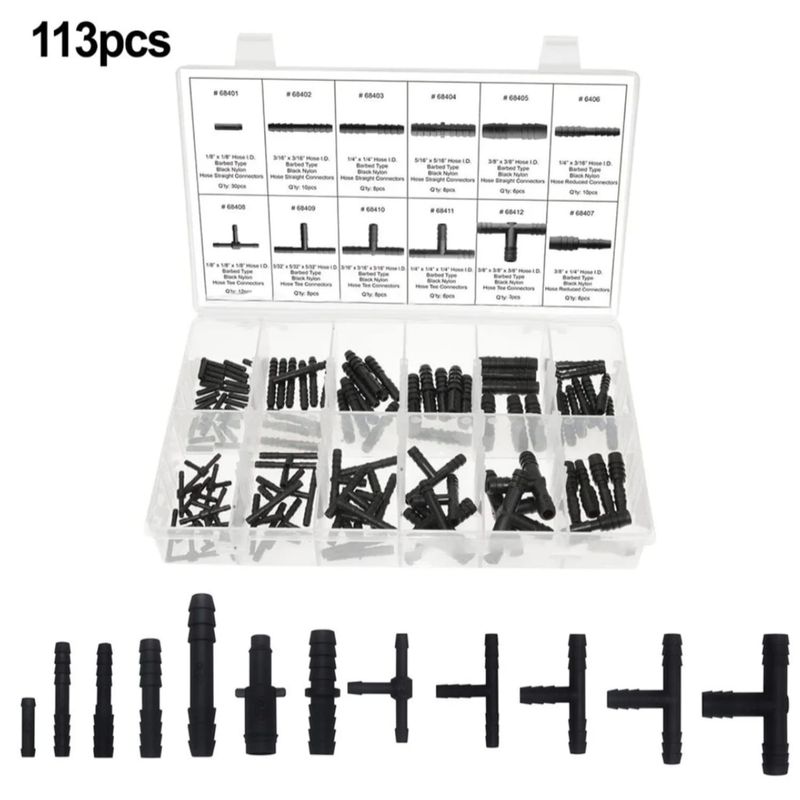 Auto si Moto - Piese auto utilaje - Piese auto utilaje industriale - Set de Reductii, Ramificatii, Mufe, pentru furtune si conducte auto,113 bucati, Negru - Infinity.ro