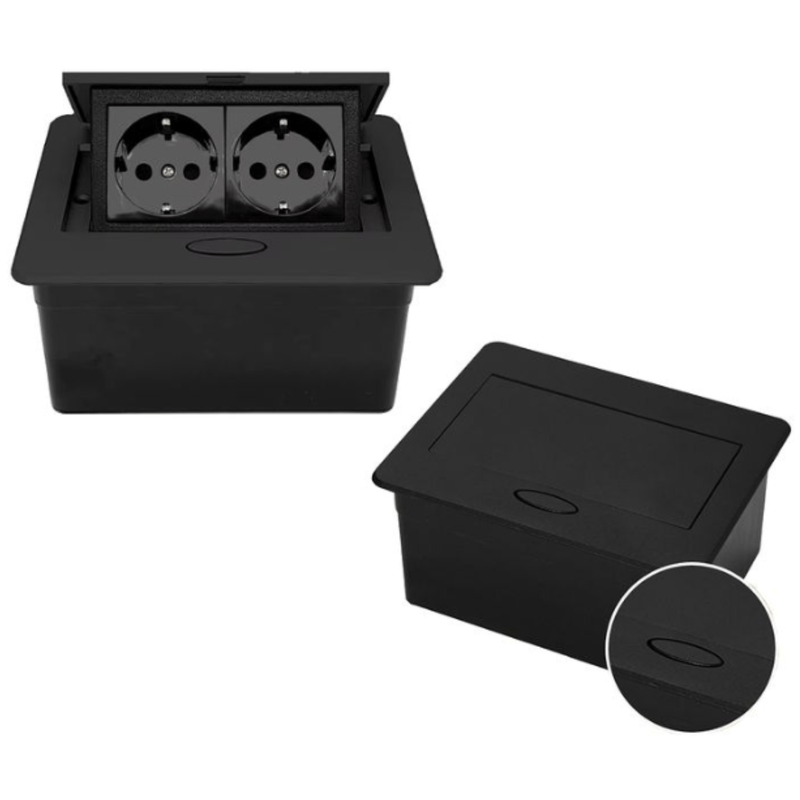 Casa si Gradina - Electrice - Prize - Priza Incorporabila Retractata, Adsinio, 2 Shucko, cablu 1.8m, curent nominal 16A, Aluminiu, Negru - Infinity.ro