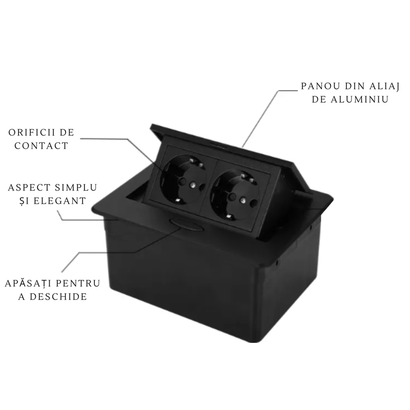 Casa si Gradina - Electrice - Prize - Priza Incorporabila Retractata, Adsinio, 2 Shucko, cablu 1.8m, curent nominal 16A, Aluminiu, Negru - Infinity.ro