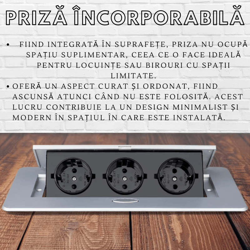 Casa si Gradina - Electrice - Prize - Priza Incorporabila Retractabila, Adsinio, 3 Shucko, Cablu 1.8m, Curent nominal 16A, Aluminiu si ABS, Gri-Negru - Infinity.ro