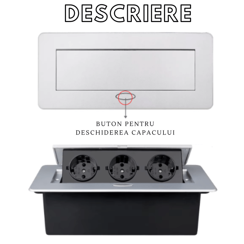 Casa si Gradina - Electrice - Prize - Priza Incorporabila Retractabila, Adsinio, 3 Shucko, Cablu 1.8m, Curent nominal 16A, Aluminiu si ABS, Gri-Negru - Infinity.ro