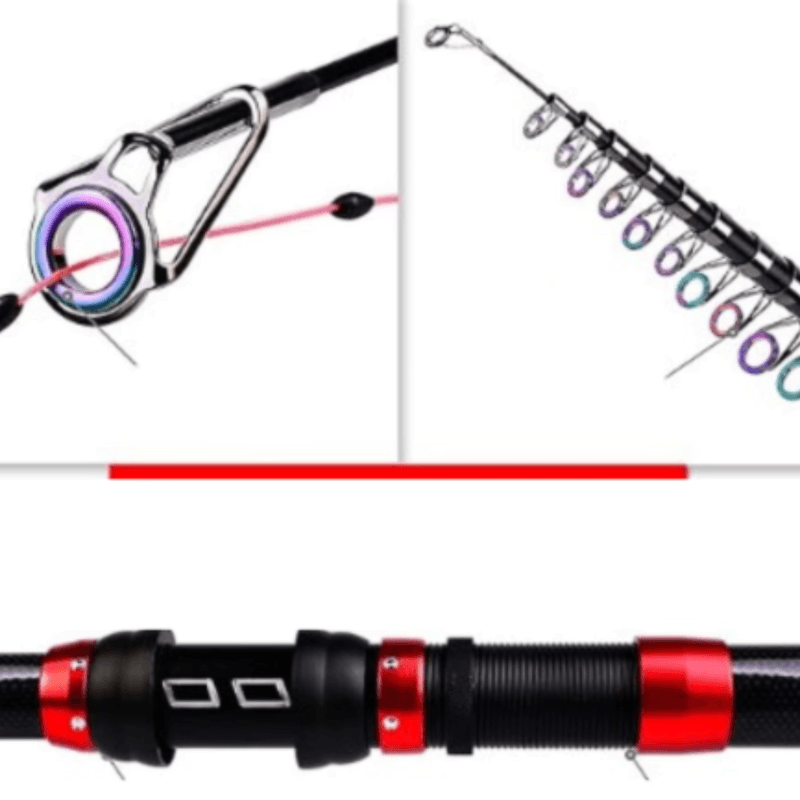 Sport si Outdoor - Sporturi acvatice - Pescuit - Lansete - Lanseta telescopica, Adsinio, Carbon, 2.1m, Lungime retractata 41cm, 155g, Inele din carbura de siliciu, SiC, negru rosu - Infinity.ro