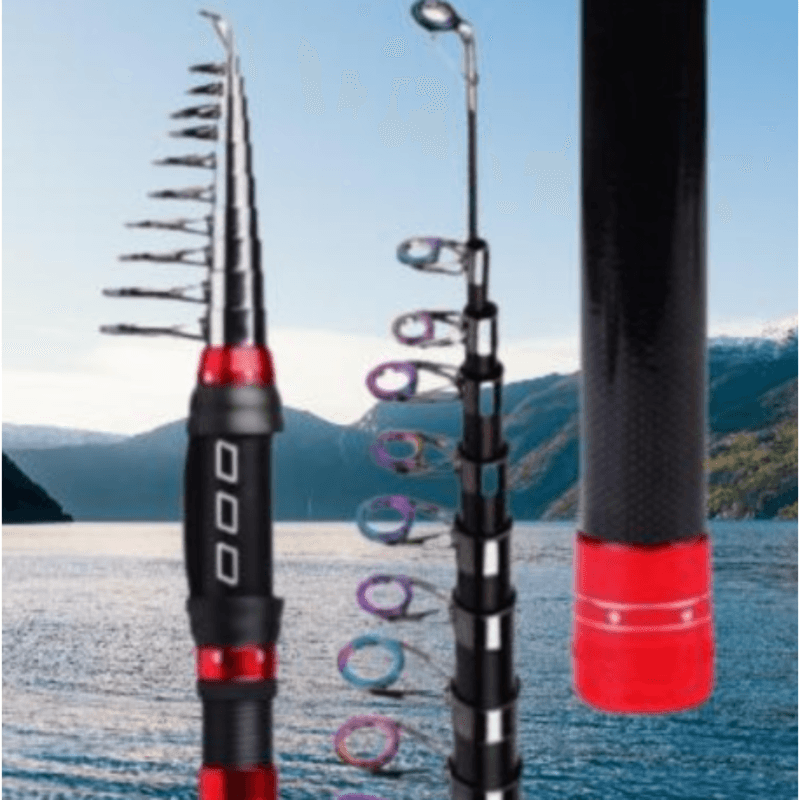 Sport si Outdoor - Sporturi acvatice - Pescuit - Lansete - Lanseta telescopica, Adsinio, Carbon, 2.1m, Lungime retractata 41cm, 155g, Inele din carbura de siliciu, SiC, negru rosu - Infinity.ro