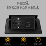 Casa si Gradina - Electrice - Prize - Priza Incorporabila Retractabila, Adsinio, 1 Shucko, 1 USB A, 1 USB Type-C, Cablu 1.8m Curent nominal 16A, Negru - Infinity.ro