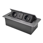 Casa si Gradina - Electrice - Prize - Priza Incorporabila Retractata, Adsinio, 2 Shucko, 2 USB, cablu 1.8m, curent nominal 16A, Aluminiu, Negru Antracit - Infinity.ro