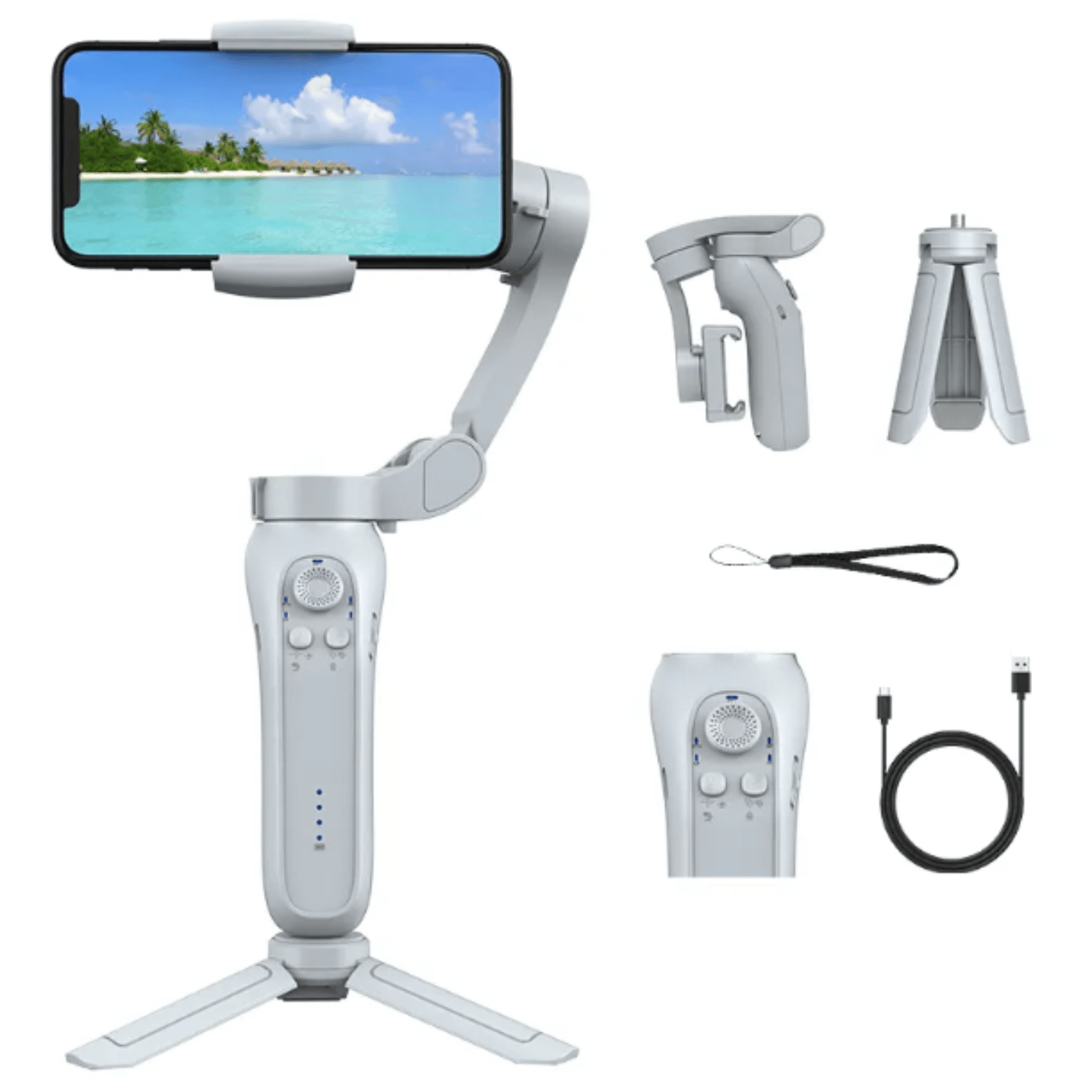 Stabilizator Imagine Profesional, Adsinio, Gimbal cu 3 Axe, 360°, Control prin Gesturi, Auto Face Tracking,