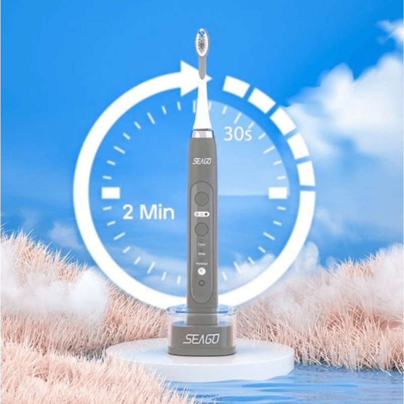 Ingrijire personala si Cosmetice - Igiena dentara - Periute de dinti electrice - Periuta de Dinti Electrica Profesionala Sonica, Adsinio, 4 periute interschimbabile, Afisaj digital, 3 Functii j, Gri - Infinity.ro