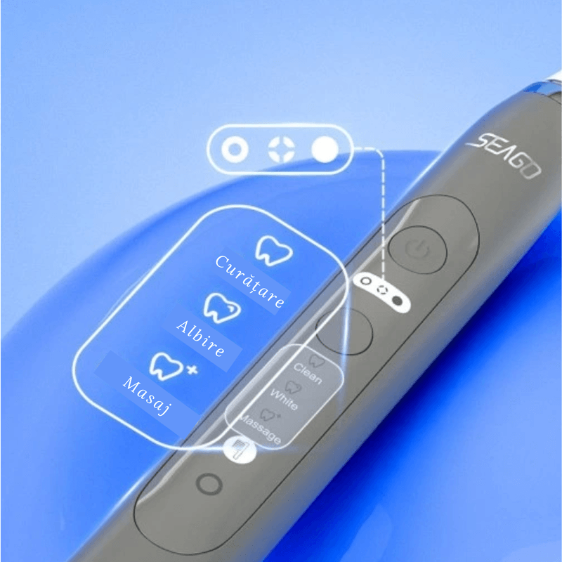 Ingrijire personala si Cosmetice - Igiena dentara - Periute de dinti electrice - Periuta de Dinti Electrica Profesionala Sonica, Adsinio, 4 periute interschimbabile, Afisaj digital, 3 Functii j, Gri - Infinity.ro