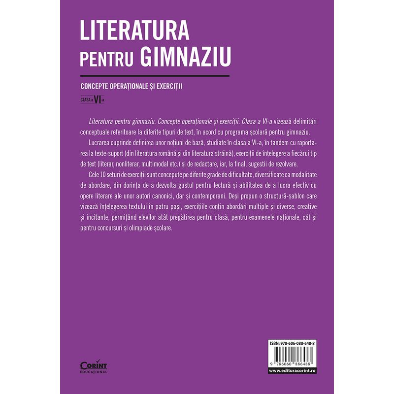 Carti si Birotica - Carti - Manuale si auxiliare scolare - Culegeri auxiliare - Literatura pentru gimnaziu. Concepte operationale si exercitii. Clasa a VI-a - Infinity.ro