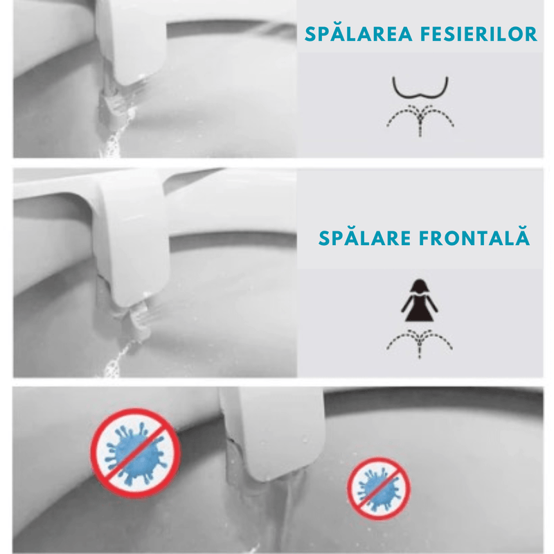 Casa si Gradina - Sanitare - Obiecte sanitare - Accesorii vase de toaleta - Bideu pentru vasul de wc, Adsinio, Non-electric, Apa calda sau rece, Presiune ajustabila, Buton auto curatare,2 duze - Infinity.ro