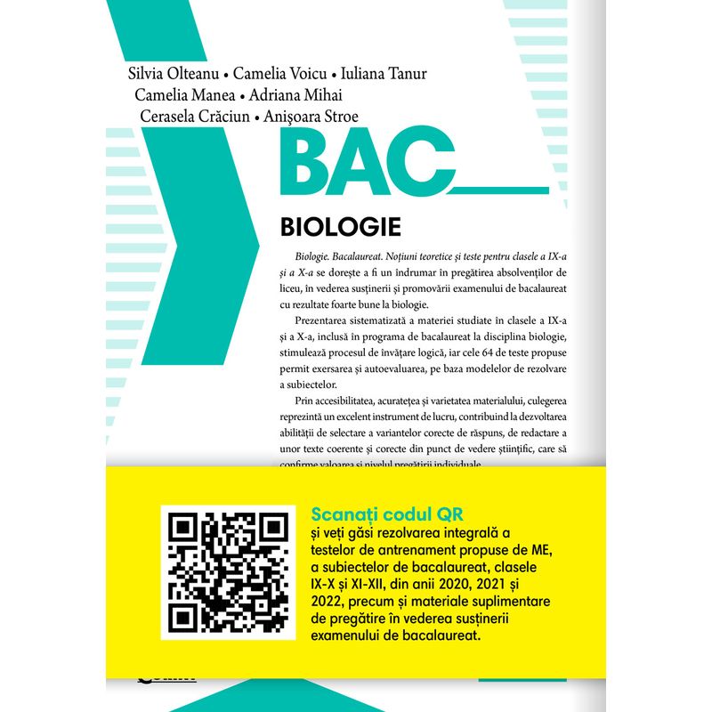 Carti si Birotica - Carti - Manuale si auxiliare scolare - Culegeri auxiliare - Bacalaureat 2024 - Biologie. Notiuni teoretice si teste pentru clasele a IX-a si a X-a - Infinity.ro