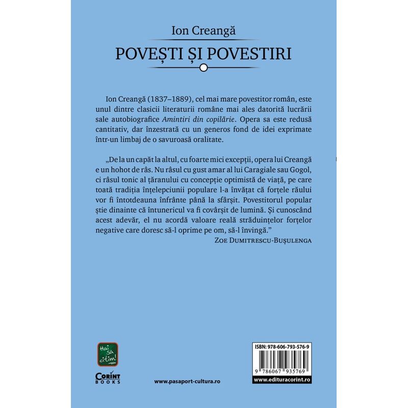 Carti si Birotica - Carti - Carti pentru copii - Basme si povesti - Poveşti şi povestiri / Creanga - Infinity.ro