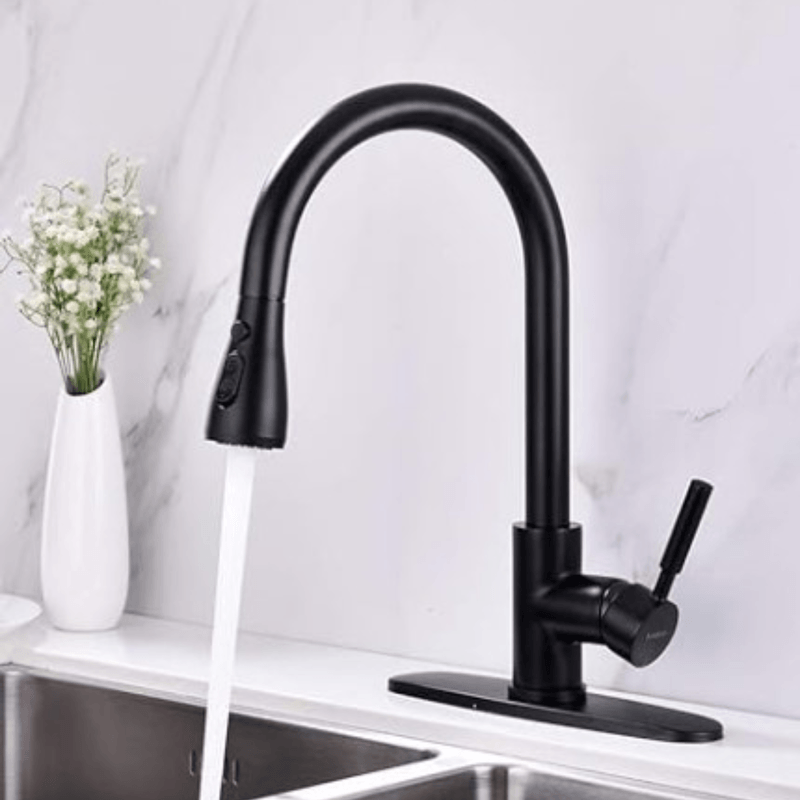 Casa si Gradina - Sanitare - Chiuveta bucatarie si accesorii - Baterii bucatarie - Baterie de bucatarie, Adsinio, dus extractabil, doua moduri de stropire, buton pentru stop, placa de baza, Negru - Infinity.ro