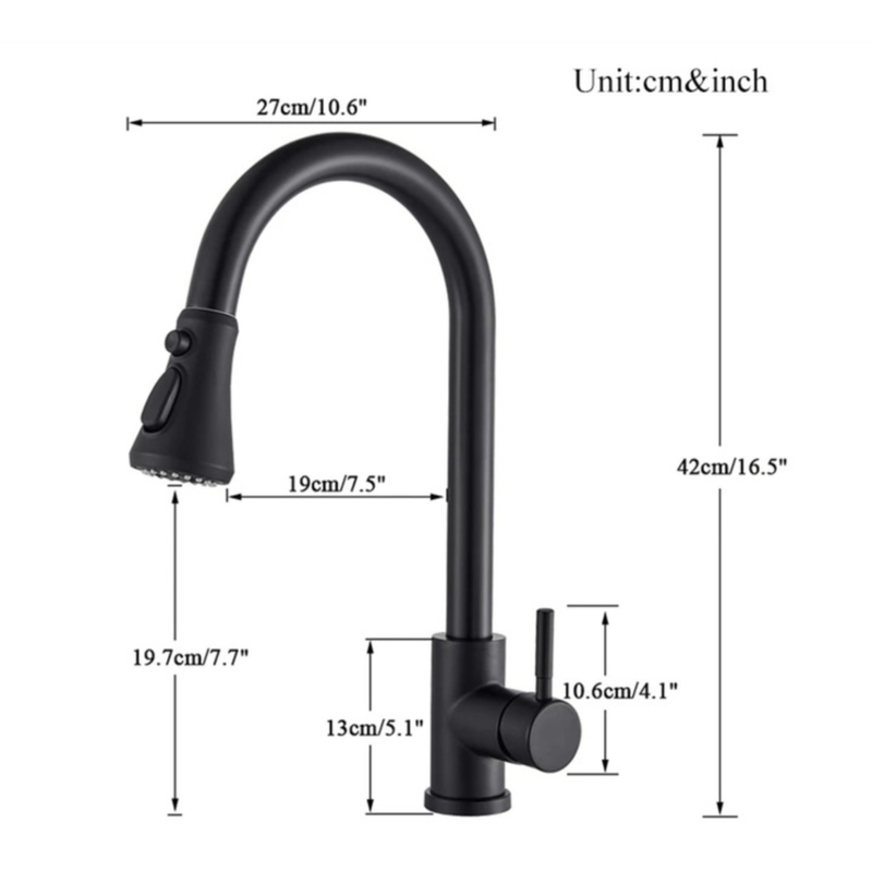 Casa si Gradina - Sanitare - Chiuveta bucatarie si accesorii - Baterii bucatarie - Baterie de bucatarie, Adsinio, Dus extractabil, Rotativa, 360, ° 3 nivele de intensitate, Apa calda, Apa rece, Negru - Infinity.ro