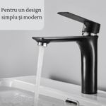 Casa si Gradina - Sanitare - Lavoar baie si accesorii - Baterii sanitare - Baterie Lavoar, Adsinio, Pipa plata, Corp de cupru, Negru - Infinity.ro