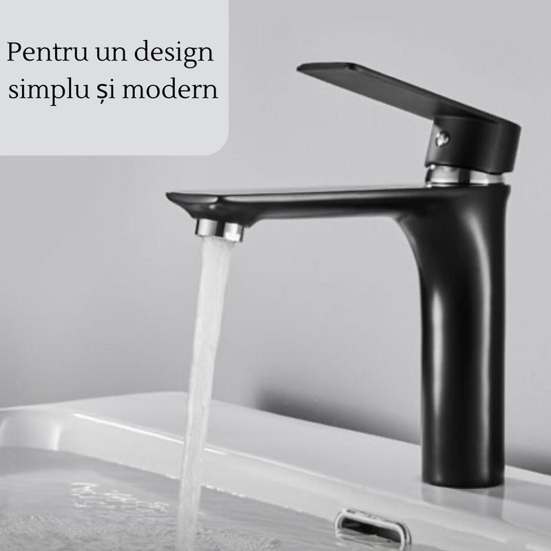 Casa si Gradina - Sanitare - Lavoar baie si accesorii - Baterii sanitare - Baterie Lavoar, Adsinio, Pipa plata, Corp de cupru, Negru - Infinity.ro