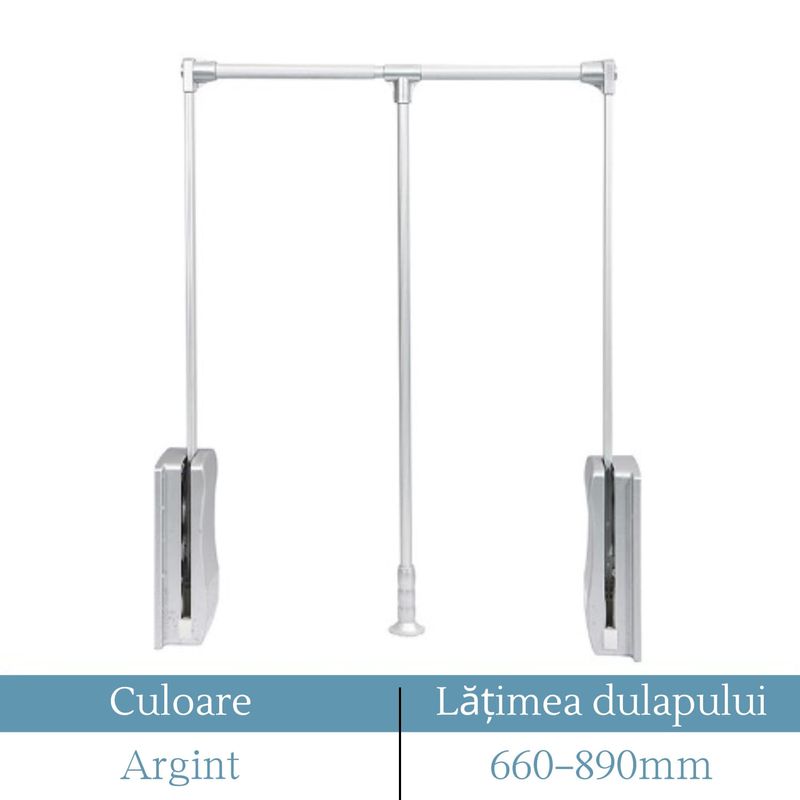 Casa si Gradina - Mobilier - Feronerie si accesorii mobila - Lift pentru umerase, Adsinio, 660-890mm, Argintiu, Amortizare la ridicare, Incarcare pana la 30 kg - Infinity.ro