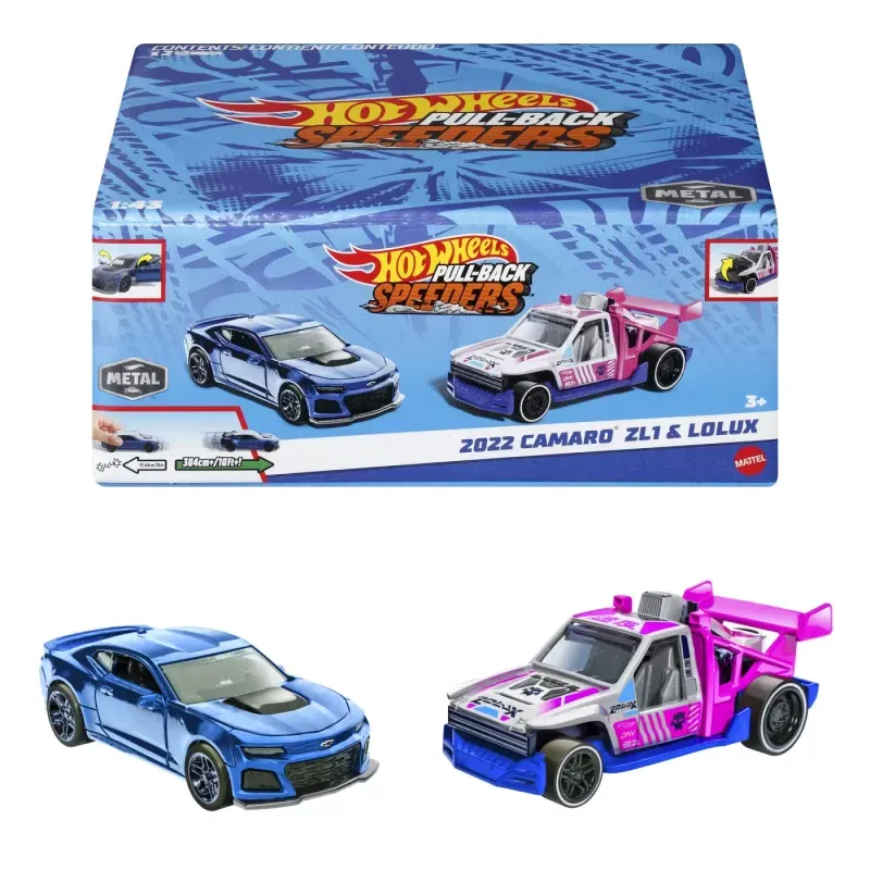 Jucarii, Copii si Bebe - Jucarii si jocuri - Vehicule si jucarii cu telecomanda - Masinute - Hot wheels set 2 masinute metalice pull back camaro zl1 2022 si lolux 1:43 - Infinity.ro
