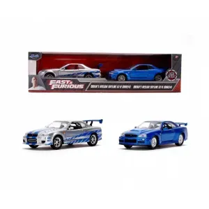 Set Masinute Metalice Fast & Furious Brian&#39;s Nissan Skyline Gt-r(bnr34) Scara 1 La 32