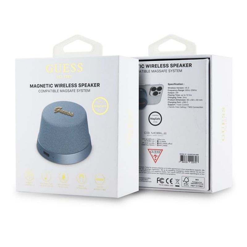 TV, Audio-Video si Foto - Portabile audio - Boxe portabile - Boxa Portabila TWS, Albastrutooth V5.3, 700mAh, 3W - Guess Magnetic Script Metal (GUWSC3ALSMB) - Albastru - Infinity.ro