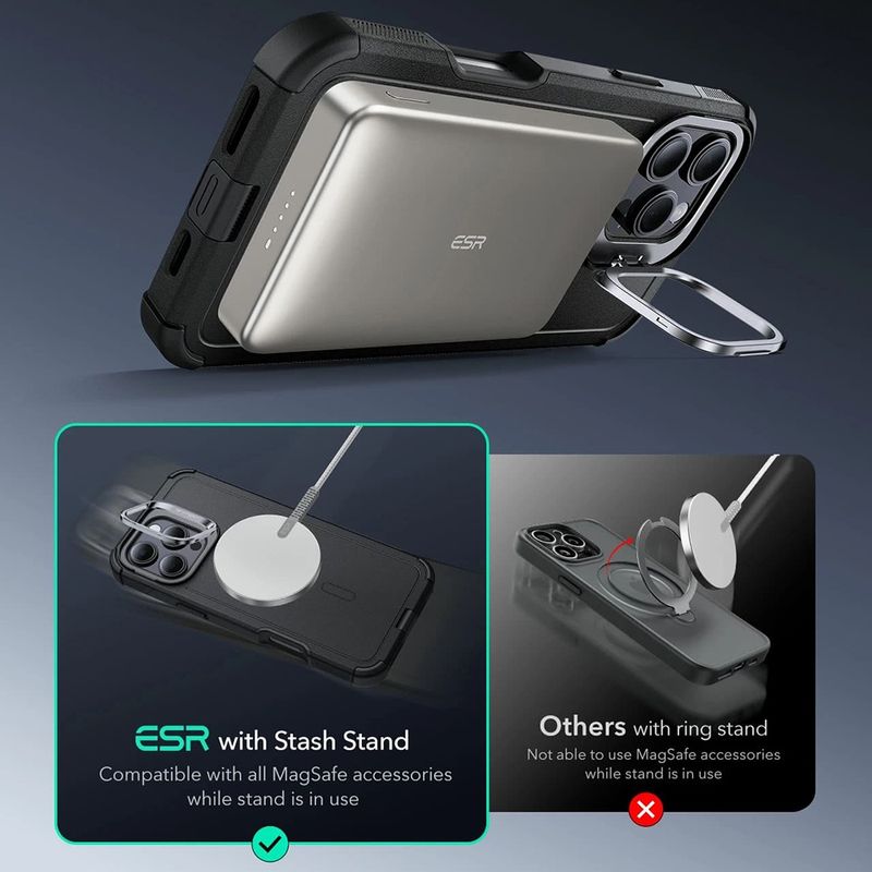 Laptop, Telefoane si Tablete - Telefoane mobile si accesorii - Accesorii Telefoane - Huse telefoane - Husa pentru iPhone 16 Pro - ESR Cyber Armor Kickstand - Verde - Infinity.ro