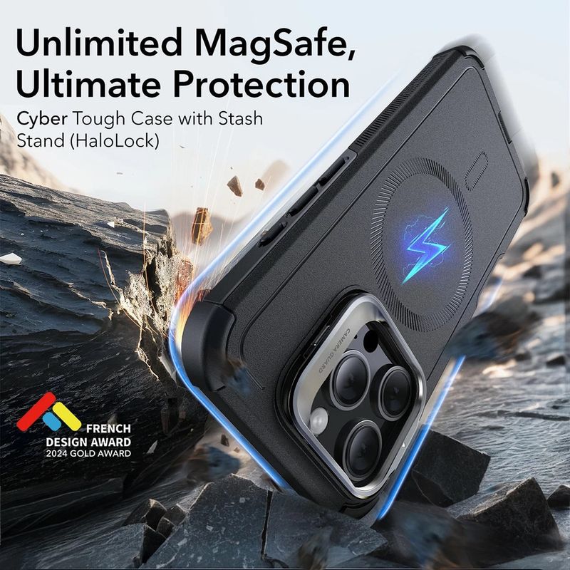 Laptop, Telefoane si Tablete - Telefoane mobile si accesorii - Accesorii Telefoane - Huse telefoane - Husa pentru iPhone 16 Pro Max - ESR Cyber Armor Kickstand - Negru - Infinity.ro