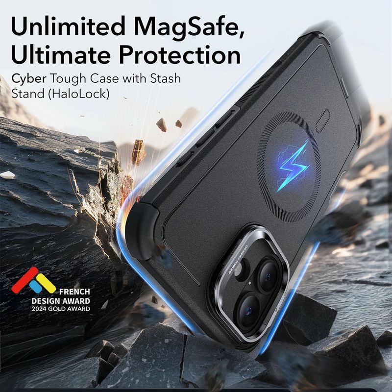 Laptop, Telefoane si Tablete - Telefoane mobile si accesorii - Accesorii Telefoane - Huse telefoane - Husa pentru iPhone 16 Plus - ESR Cyber Armor Kickstand - Negru - Infinity.ro