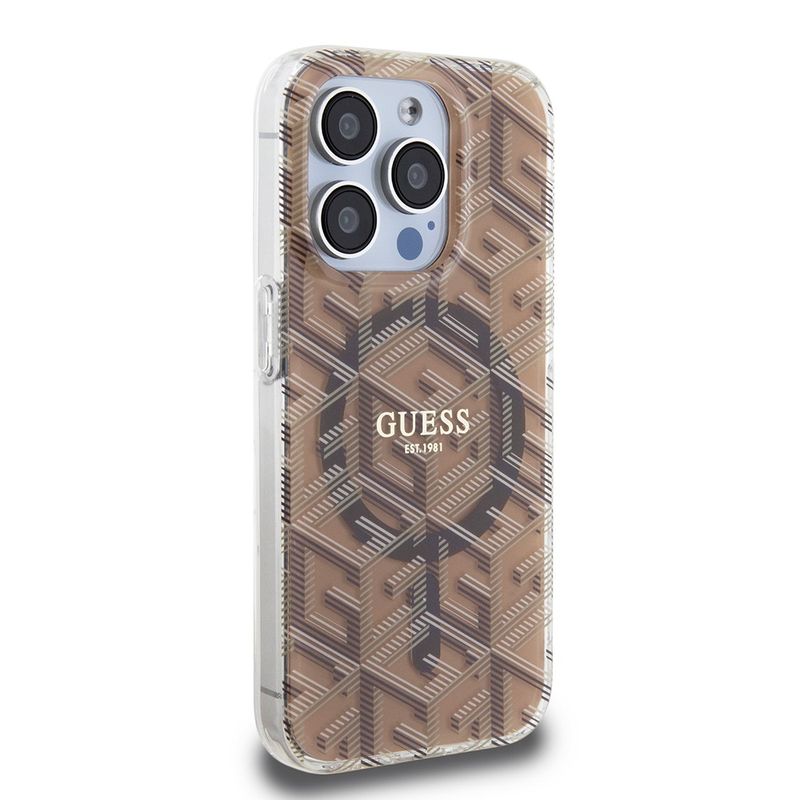 Laptop, Telefoane si Tablete - Telefoane mobile si accesorii - Accesorii Telefoane - Huse telefoane - Husa pentru iPhone 15 Pro Max - Guess IML GCube MagSafe (GUHMP15XHGCUSTGW) - Maro - Infinity.ro