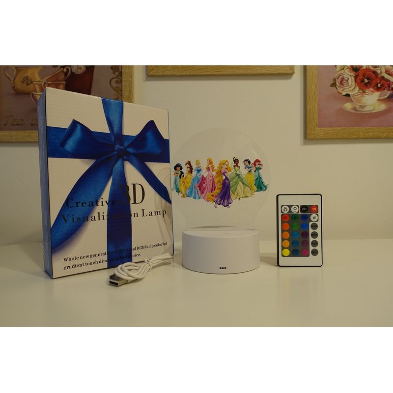 Casa si Gradina - Corpuri si surse de iluminat - Veioze si lampi - Lampi de veghe copii - Lampa de veghe LED, Printese Disney, 16 culori, cu telecomanda, lumina ambientala, alimentare USB sau 3 baterii AA - Infinity.ro