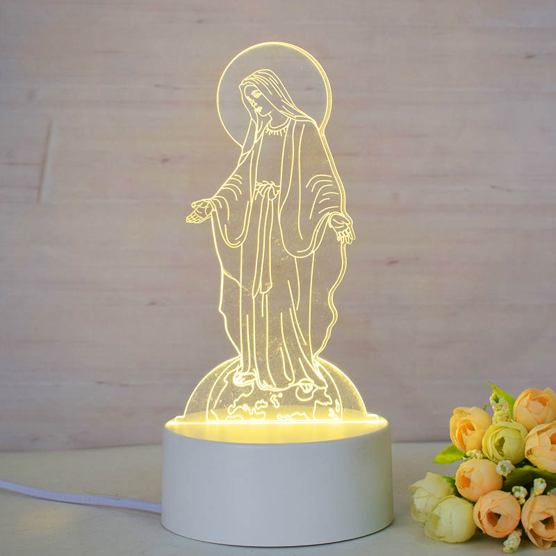 Casa si Gradina - Corpuri si surse de iluminat - Veioze si lampi - Lampi de veghe copii - Lampa de veghe 3D LED, Fecioara Maria, 7 Culori, Lumina Ambientala, Alimentare USB cu Incarcator priza si/sau 3 baterii AA - Infinity.ro
