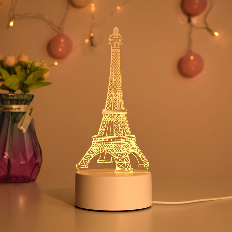 Casa si Gradina - Corpuri si surse de iluminat - Veioze si lampi - Lampi de veghe copii - Lampa de veghe 3D LED, Turnul Eiffel, 7 culori, lumina ambientala, alimentare USB cu incarcator priza si/sau 3 baterii AA - Infinity.ro