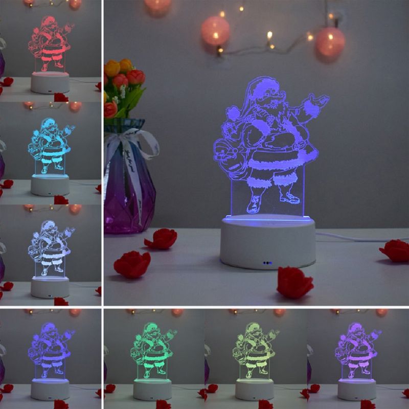 Casa si Gradina - Corpuri si surse de iluminat - Veioze si lampi - Lampi de veghe copii - Lampa de veghe 3D LED, Mos Craciun, 7 Culori, Lumina Ambientala, Alimentare USB cu Incarcator priza si/sau 3 baterii AA - Infinity.ro