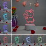Casa si Gradina - Corpuri si surse de iluminat - Veioze si lampi - Lampi de veghe copii - Lampa de veghe 3D LED, Purcelusa Peppa, 7 culori, lumina ambientala, alimentare USB cu incarcator priza si/sau 3 baterii AA - Infinity.ro