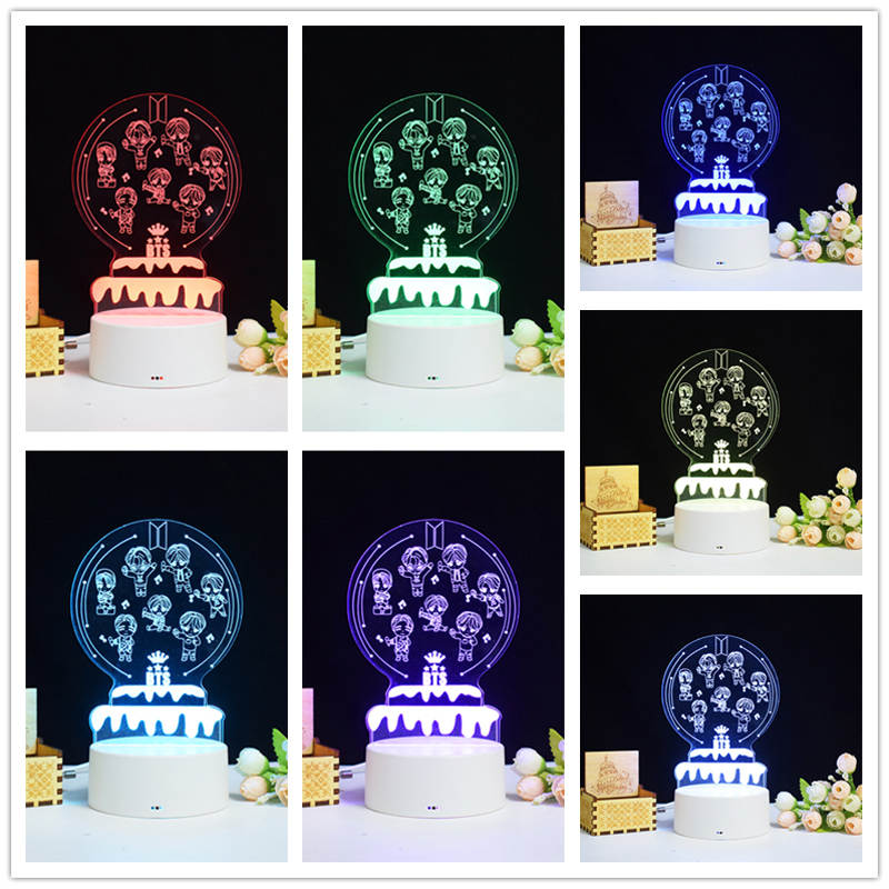 Casa si Gradina - Corpuri si surse de iluminat - Veioze si lampi - Lampi de veghe copii - Lampa de veghe 3D LED, Trupa BTS Mini, 7 Culori, Lumina Ambientala, Alimentare USB cu Incarcator priza si/sau 3 baterii AA - Infinity.ro