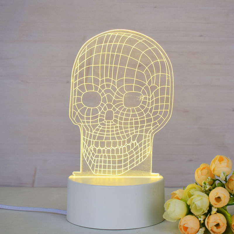 Casa si Gradina - Corpuri si surse de iluminat - Veioze si lampi - Lampi de veghe copii - Lampa de veghe 3D LED, Craniu , 7 culori, lumina ambientala, alimentare USB cu incarcator priza si/sau 3 baterii AA - Infinity.ro