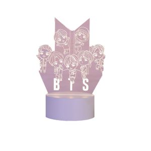 Lampa de veghe 3D LED, Trupa BTS, 7 culori, lumina ambientala, alimentare USB cu incarcator priza si/sau 3 baterii AA